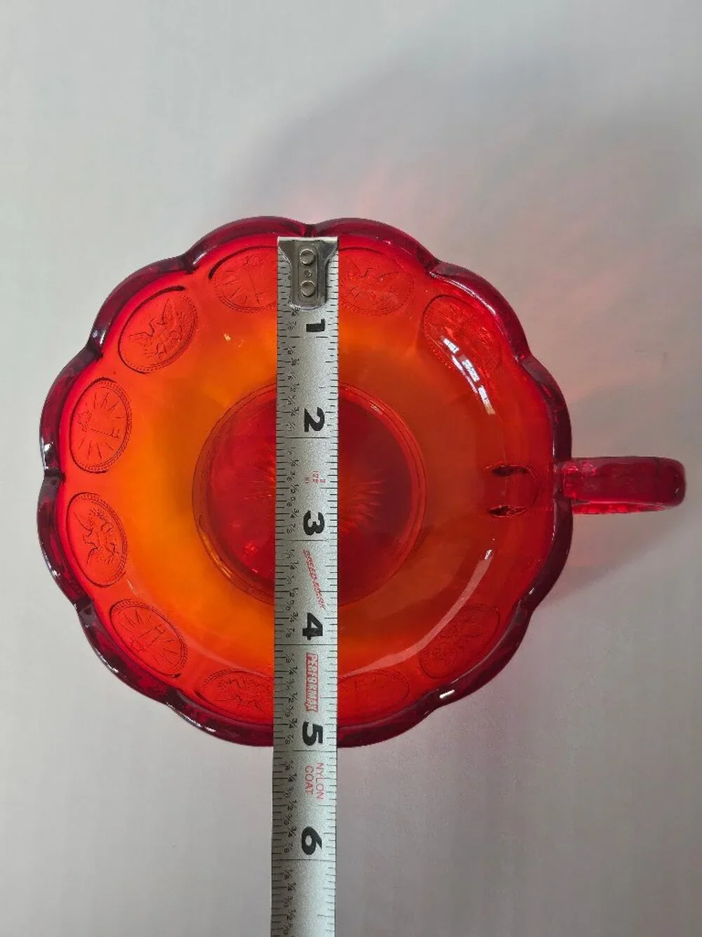 Mid Century Fostoria Amberina Red Liberty Coin Dot Handle Nut Bowl